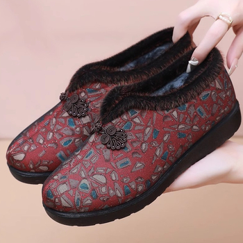 Dámske zimné bavlnené topánky z textilu, teplé, protišmykové, s mäkkou podrážkou a umelou kožušinkou pre staršie ženy