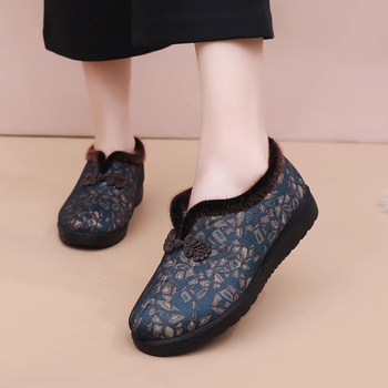 Dámske zimné bavlnené topánky z textilu, teplé, protišmykové, s mäkkou podrážkou a umelou kožušinkou pre staršie ženy