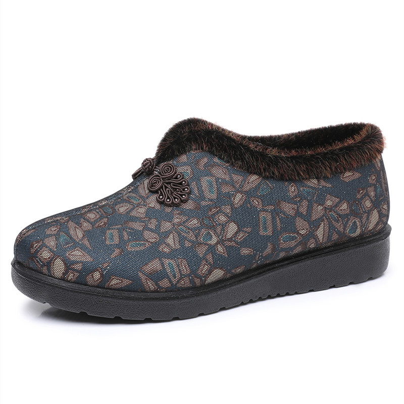 Dámske zimné bavlnené topánky z textilu, teplé, protišmykové, s mäkkou podrážkou a umelou kožušinkou pre staršie ženy