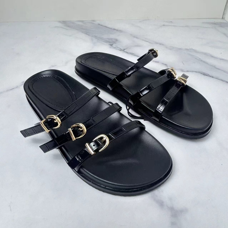 Dámske letné sandále, mikrovláknový vrchný diel, PU vnútorný materiál, gumová podrážka, okrúhla špička, voľnočasový štýl