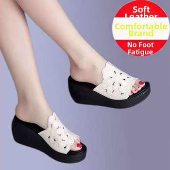 Dámske sandále s klinovým podpätkom, horný materiál mikrovlákna koža, podrážka z gumy, hrubá podrážka 11 cm a viac – zvyšovanie výšky a tlmenie nárazov.