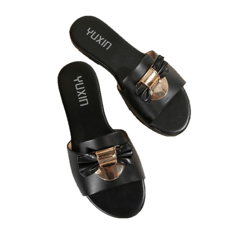 Dámske slip-on sandále s motýľovým uzlom, okrúhla špička (Horný materiál: syntetická koža; Podrážka: plast; Zapínanie: slip-on; Štýl: bežný)