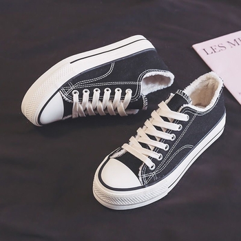 Tenisky z plátna pre dospelých – unisex, šnurovanie, vulkanizovaná gumová podrážka s hrubou podrážkou, podšívka z umelej plyše, nízky horný diel, na jeseň