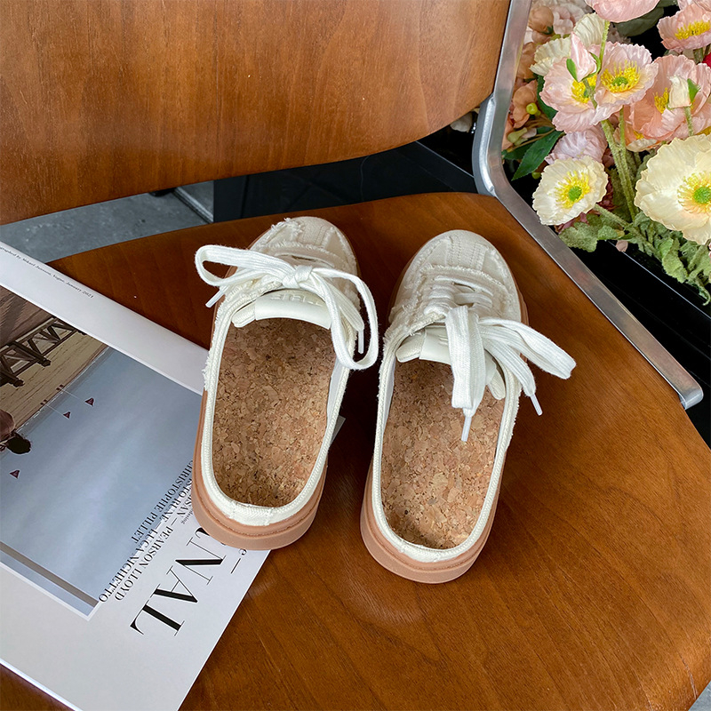 Dámske tenisky z plátna, nízky vrch, korejský štýl, šnúrky, gumená podrážka, letný model