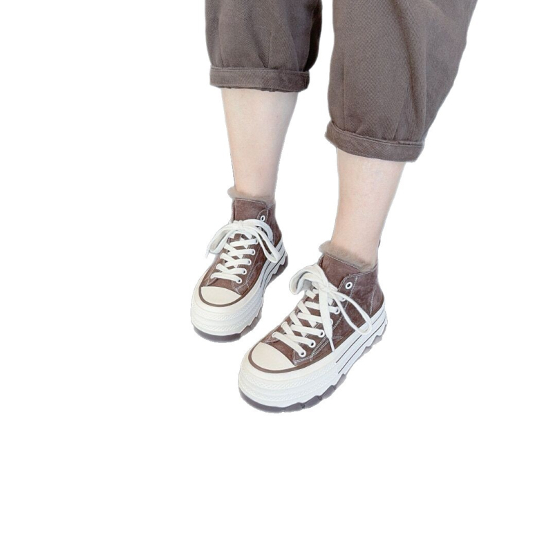 Dámske vysoké plátenné tenisky, okrúhla špička, matná kožená vrchná časť, šnúrky, gumová podrážka