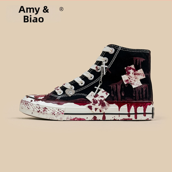 Dámske plátenné tenisky s graffiti vzorom, stredný vysoký vršok, vulkanizovaná podrážka, priedušný vnútorný priestor