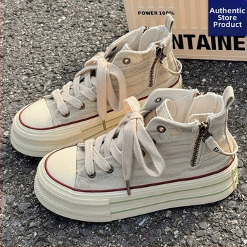 Sieviešu auduma kedas ar biezu gumijas zoli, priekšējā šņorēšana, rudens stils