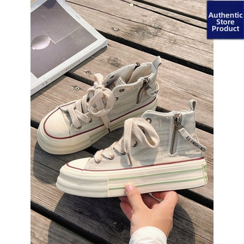 Sieviešu auduma kedas ar biezu gumijas zoli, priekšējā šņorēšana, rudens stils