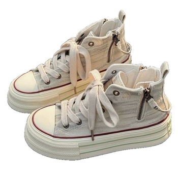 Sieviešu auduma kedas ar biezu gumijas zoli, priekšējā šņorēšana, rudens stils