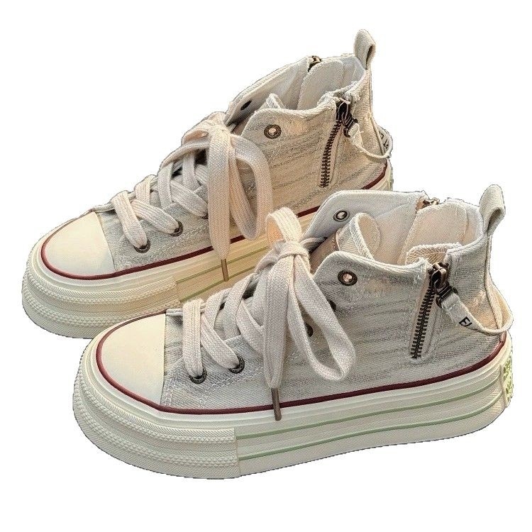 Sieviešu auduma kedas ar biezu gumijas zoli, priekšējā šņorēšana, rudens stils