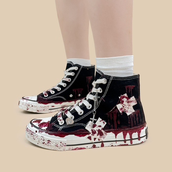 Канвасови дамски обувки Mid-top, графити модел, дишащи, вулканизирана гумена подметка, връзки