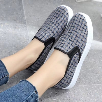 Дамски платнени обувки с каре, ретро стил, без връзки, горна част от плат, подметка от телешко сухожилие