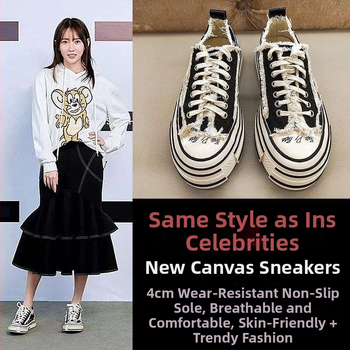 Дамски платнени обувки, висока горна част, райета, дебела подметка от полииуретан, връзки