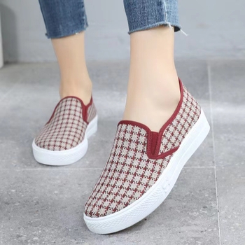 Дамски каре платнени кецове, ретро стил, нисък профил, инжекционна подметка, плосък ток 0–1 см