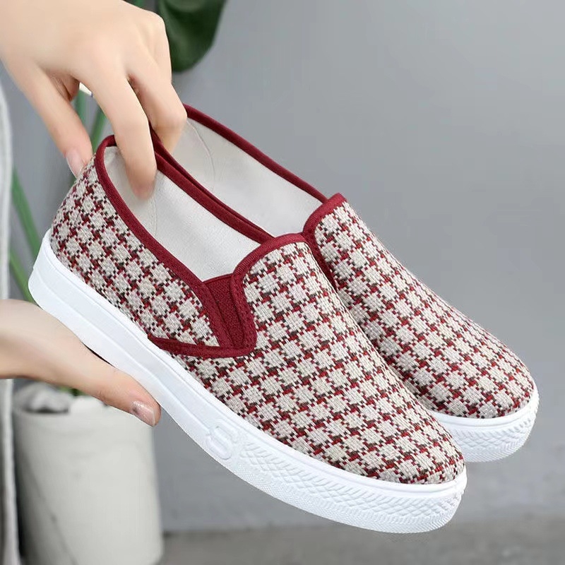 Дамски каре платнени кецове, ретро стил, нисък профил, инжекционна подметка, плосък ток 0–1 см