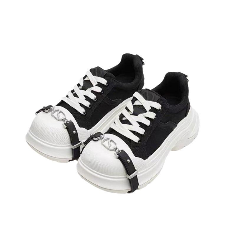 Дамски платнени спортни обувки за ежедневието с 6,5 см повишение на височината, дебела гумена подметка, връзки, кръгъл нос