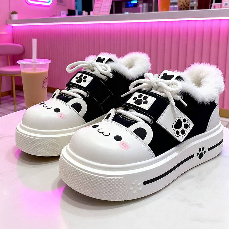 Дамски обувки с връзки – PU горна част, гумена подметка, подложка от изкуствен косъм, кръгъл нос, нисък профил – есен-зима 2025