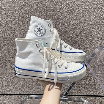 Платнени обувки - нисък връх, връзки, гумена подметка, корейски стил