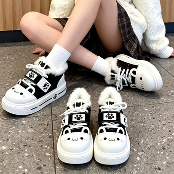 Дамски PU Lace-Up равни обувки, нисък връх, гумена подметка, с изкуствен косъм в стелката