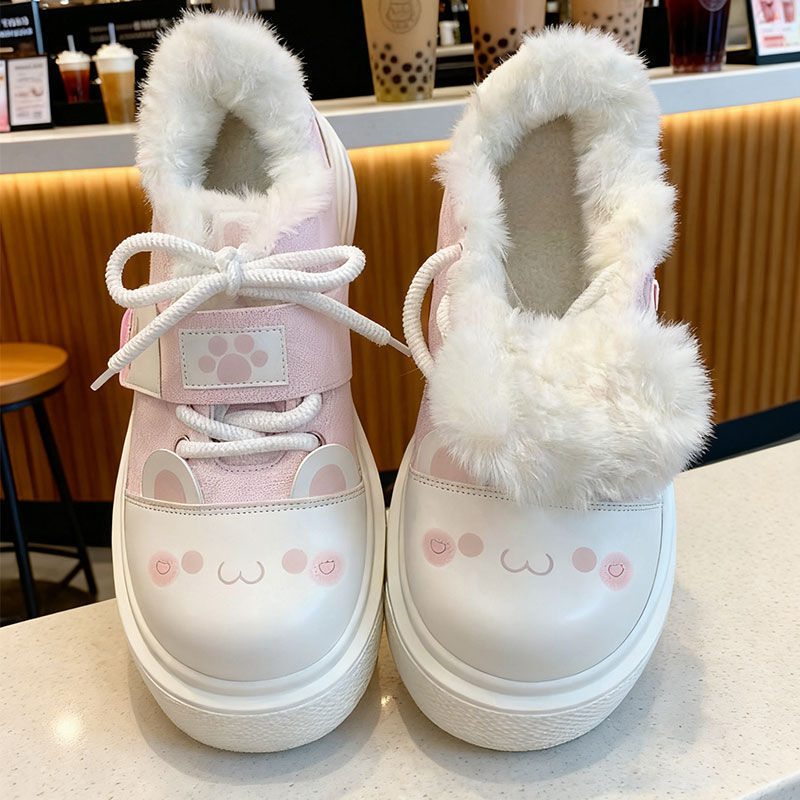 Дамски PU Lace-Up равни обувки, нисък връх, гумена подметка, с изкуствен косъм в стелката