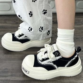 Pantofi Bandage din canvas pentru femei – partea superioară din piele sintetică, talpă din cauciuc, branț PU, vârf rotund, închidere cu șireturi