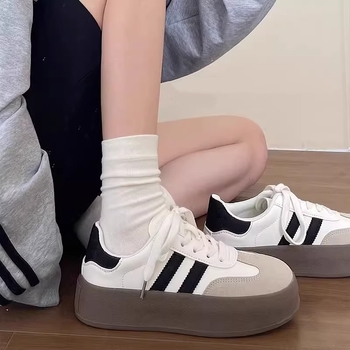 Adidași din pânză pentru femei, talpă groasă din cauciuc, PU pe partea superioară, căptușeală din bumbac respirabil, închidere cu șiret în față