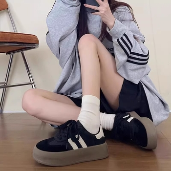 Adidași din pânză pentru femei, talpă groasă din cauciuc, PU pe partea superioară, căptușeală din bumbac respirabil, închidere cu șiret în față