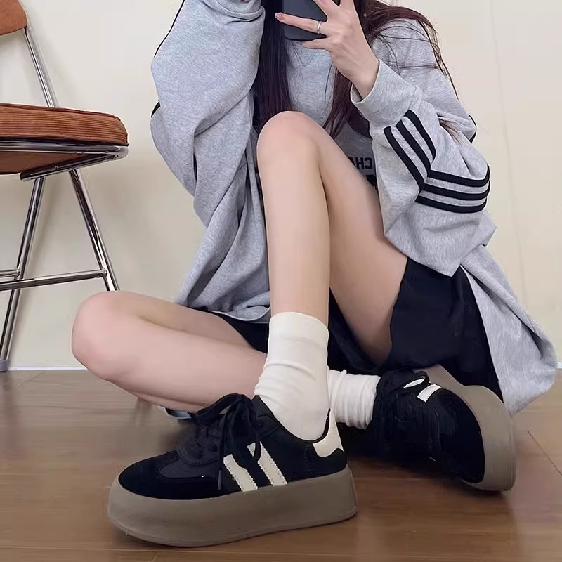 Adidași din pânză pentru femei, talpă groasă din cauciuc, PU pe partea superioară, căptușeală din bumbac respirabil, închidere cu șiret în față