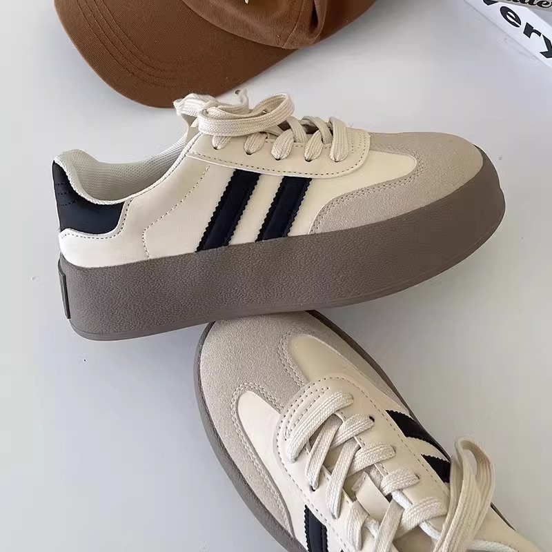 Adidași din pânză pentru femei, talpă groasă din cauciuc, PU pe partea superioară, căptușeală din bumbac respirabil, închidere cu șiret în față