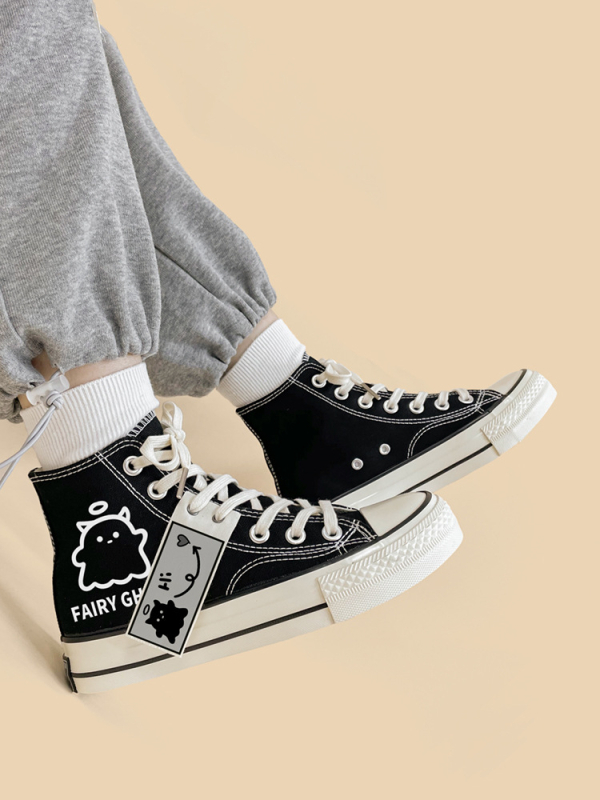 Pantofi sport din pânză cu model graffiti pentru femei, partea superioară din piele artificială, șireturi, talpă din cauciuc, profil scăzut, încălțăminte casual de toamnă