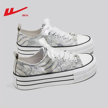 Pantofi sport damă din canvas, stil chinezesc, partea superioară din plasă, talpă din cauciuc, șireturi, talpă groasă ce mărește înălțimea, respirabili