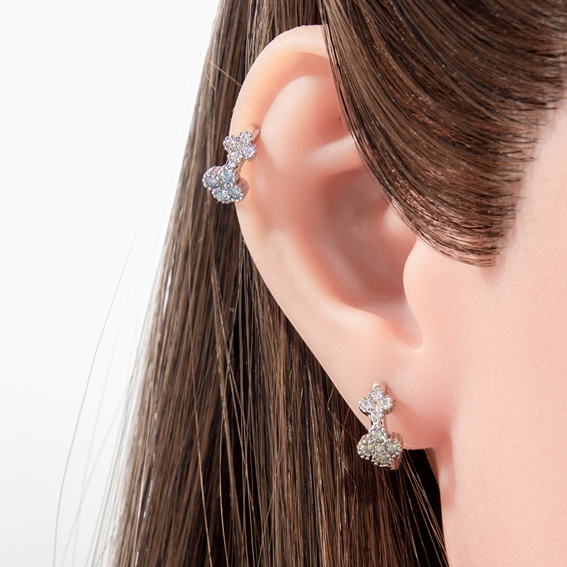 Cercei stud în formă de floare, cu zirconiu alb, inserție diamant, stil vintage unisex