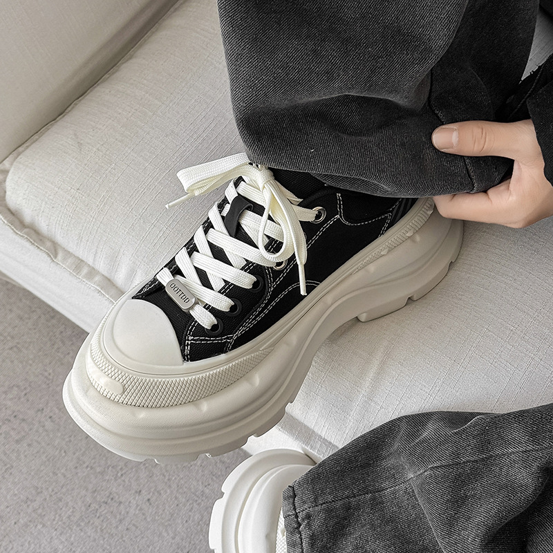 Unisex tenisky z plátna s 6 cm zvýšením výšky, hrubá podrážka EVA, nízky horný diel, sieťovinový vnútorný materiál, bežné tenisky