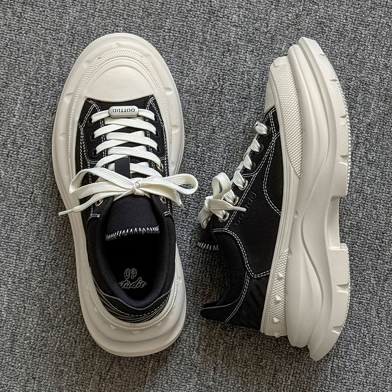 Unisex tenisky z plátna s 6 cm zvýšením výšky, hrubá podrážka EVA, nízky horný diel, sieťovinový vnútorný materiál, bežné tenisky