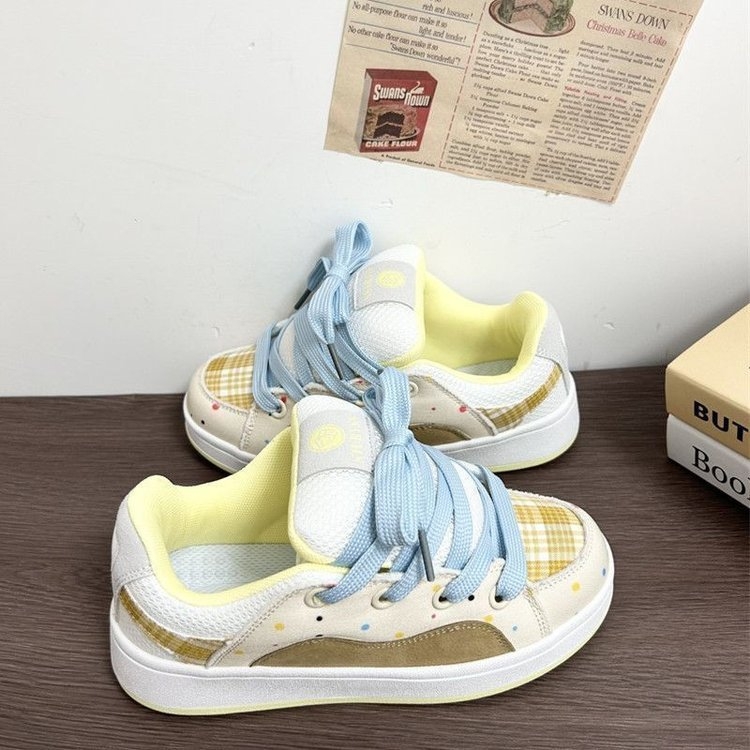 Dámske skateboardové topánky s hrubou podrážkou: PU horná, gumová podrážka, šnúrky, EVA vložka, okrúhla špička (Jar-Letné)