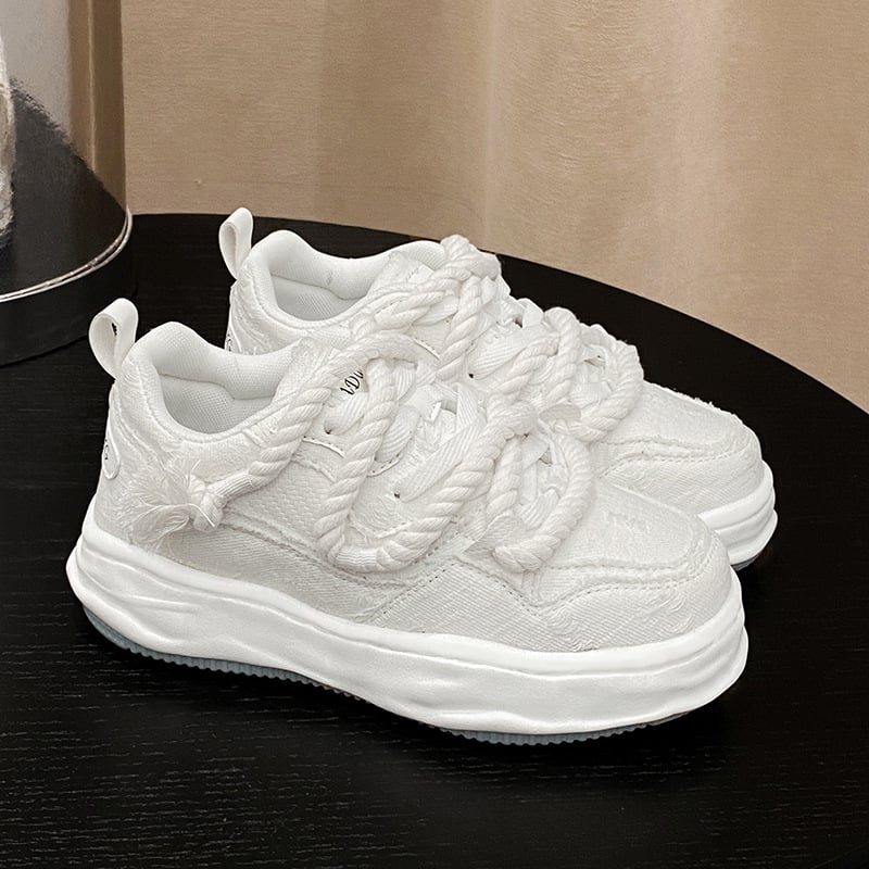 Ежедневни платнени обувки с дебел под, платнено горно, PU подметка, връзки, унисекс, за всички сезони