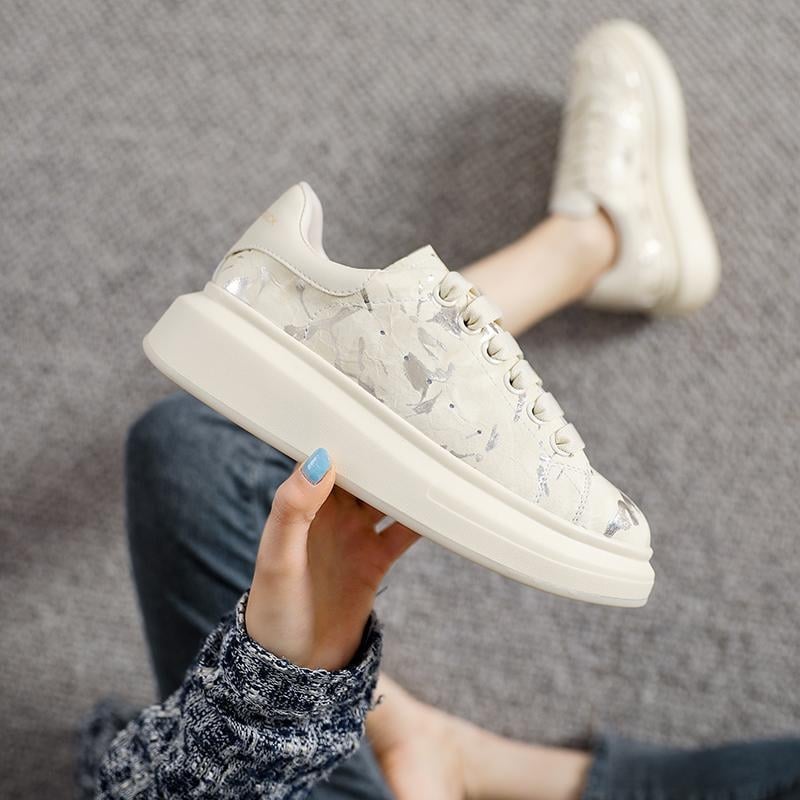 Женски спортни обувки с дебела подметка, кръгъл пръст, микрофибър горна част, платформа 3–5 cm, гумена подметка, латексова стелка