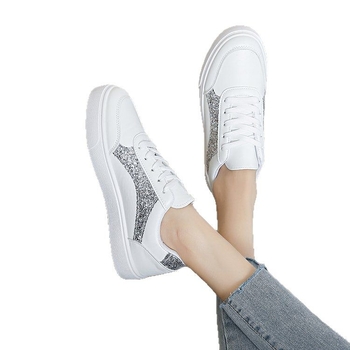 Pantofi sport pentru femei, stil neutru, partea superioară din PU, vârf rotund, talpă din cauciuc, șireturi