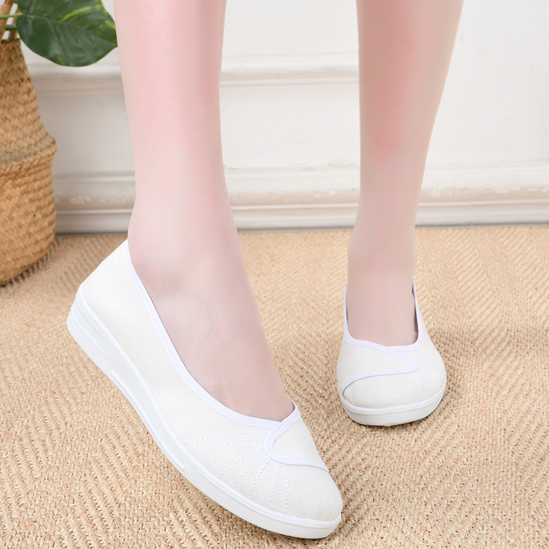 Dámske slip-on topánky pre zdravotné sestry, priedušný vršok z bavlny, gumená podrážka, guľatý špička, nízky podpätok (1–3 cm) na prácu