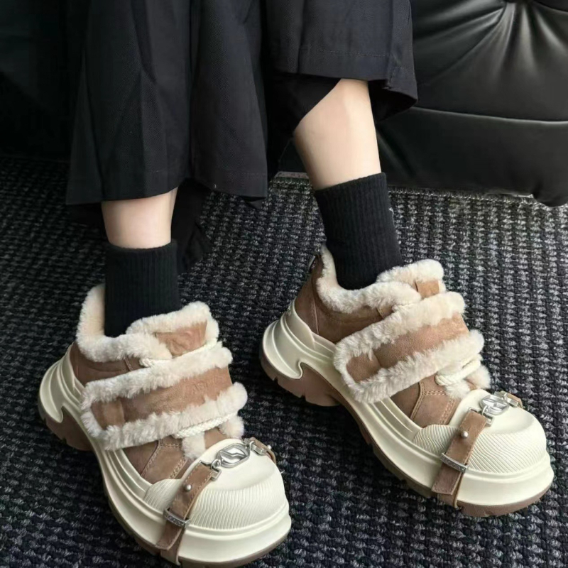 Unisex zimné plátenné tenisky s hrubou gumovou podrážkou, zvýšením výšky, zapínanie šnúrkami a Velcro, teplé a priedušné