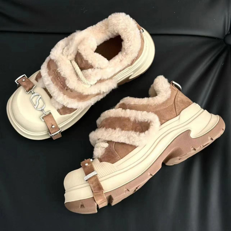 Unisex zimné plátenné tenisky s hrubou gumovou podrážkou, zvýšením výšky, zapínanie šnúrkami a Velcro, teplé a priedušné