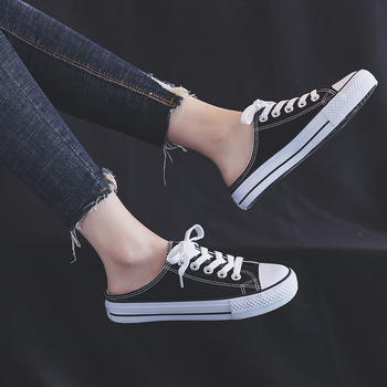 Dámske plátenné tenisky, kórejský štýl, slip-on, dýchajúce, nízky vršok, gumová podrážka