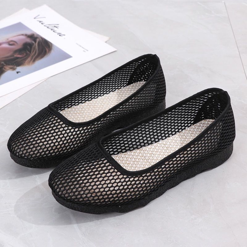 Letné sandále s hornou sieťovinou, hrubá PU podrážka, priedušné a ľahké, slip-on, špičatý tvar špičky