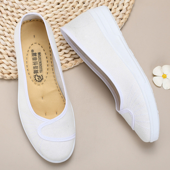 Ženské ošetrovateľské topánky, priedušné, slip-on, vrchnok z bavlneného textilu, gumová podrážka, nízky podpätok 1–3 cm