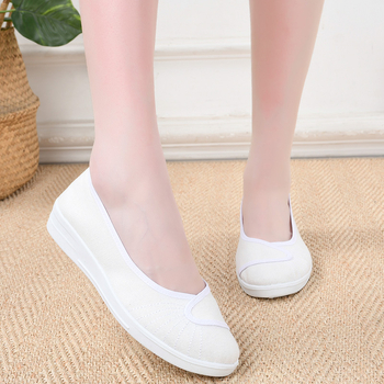 Ženské ošetrovateľské topánky, priedušné, slip-on, vrchnok z bavlneného textilu, gumová podrážka, nízky podpätok 1–3 cm