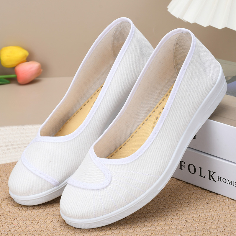 Ženské ošetrovateľské topánky, priedušné, slip-on, vrchnok z bavlneného textilu, gumová podrážka, nízky podpätok 1–3 cm