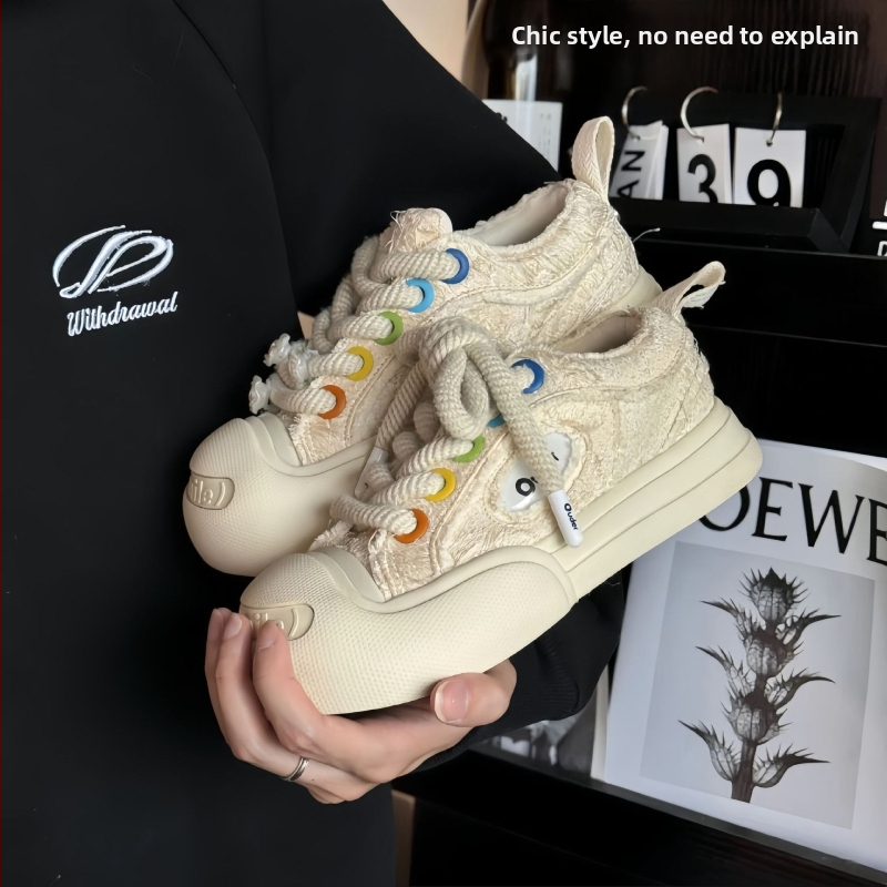 Plátenné tenisky s výškou – šnúrky, unisex, nízka horná časť, hrubá gumová podrážka