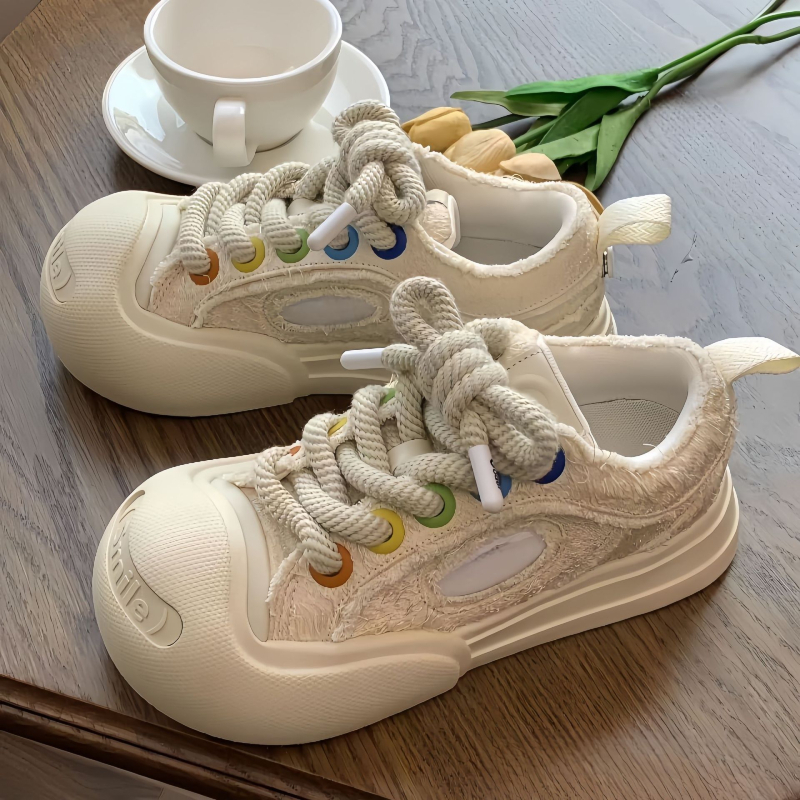 Plátenné tenisky s výškou – šnúrky, unisex, nízka horná časť, hrubá gumová podrážka