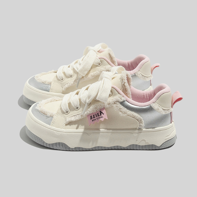 Plátenné tenisky pre ženy - hrubá podrážka, vulkanizovaná guma, zapínanie na šnúrky vpredu, plochá päta, voľnočasové tenisky jar 2025