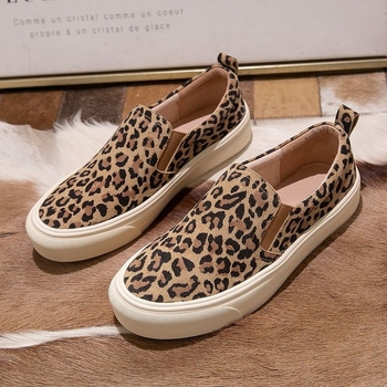 Dámske plátené loafers s leopardím vzorom, slip-on, hrubá podrážka